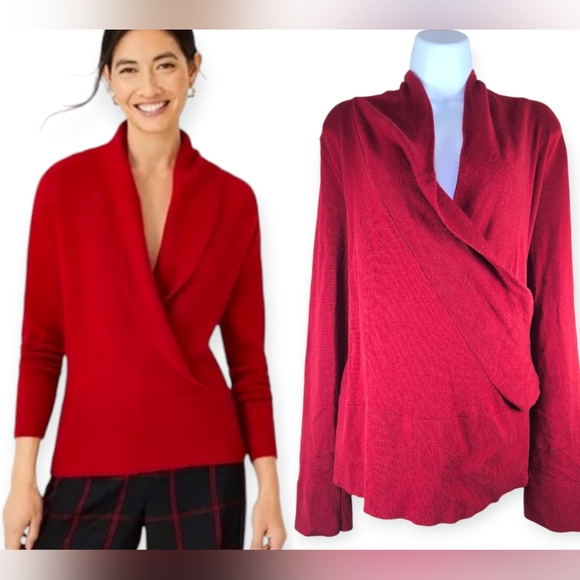 Ann Taylor red wool blend shawl collar wrap sweater Womens XLarge - Picture 1 of 8